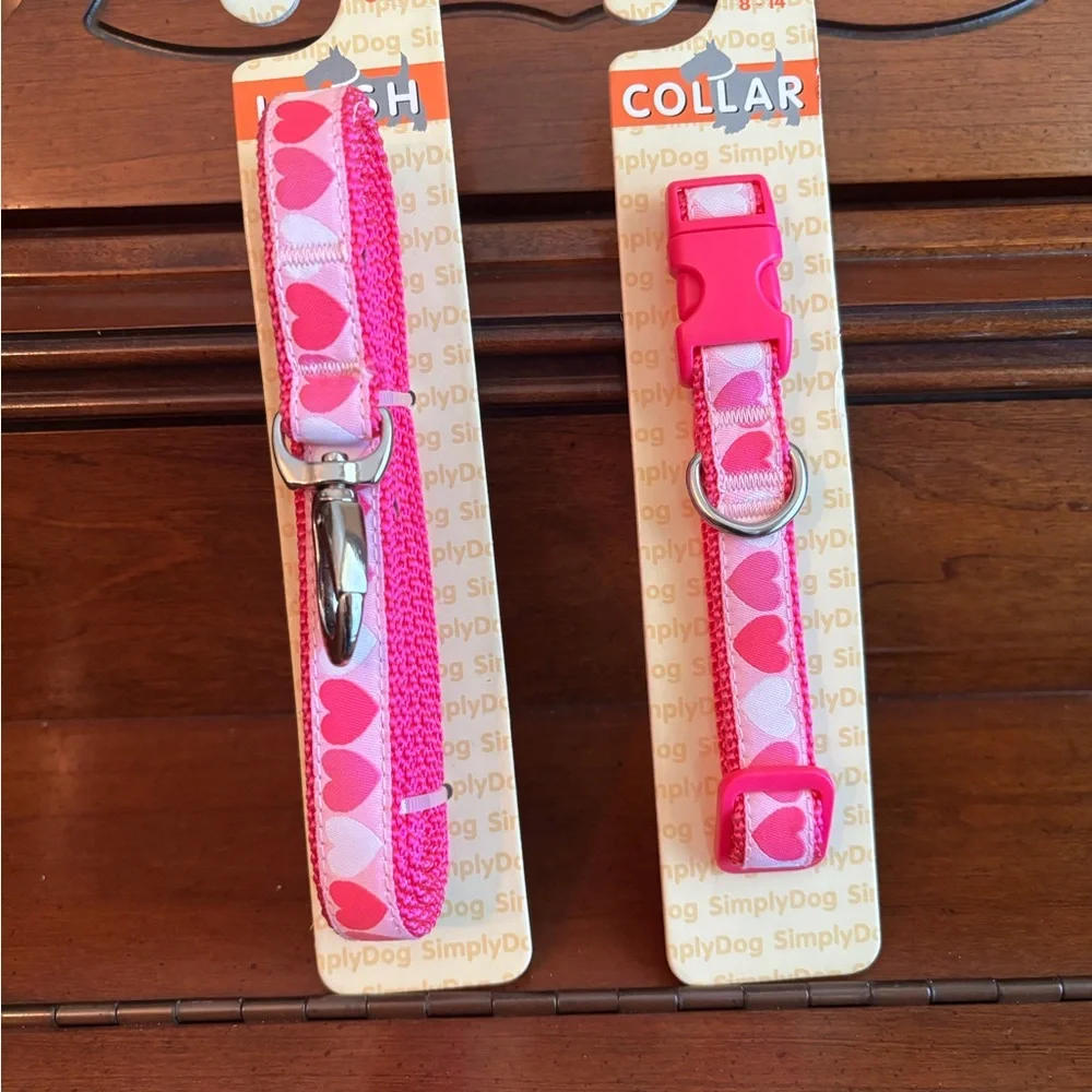 Simply Dog Pink Small Heart Collar and Leash Set